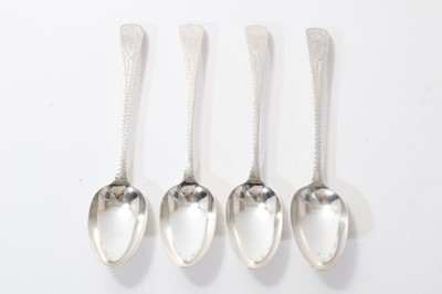 Lot 370 - Set of four bright cut silver table spoons by Hester Bateman