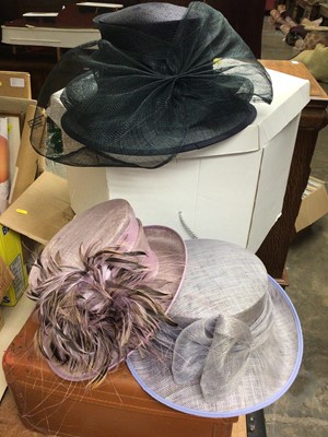 Lot 418 - Three ladies occasion hats in Peter Bentley hat box and vintage suitcases