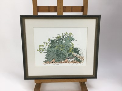 Lot 156 - Penny Berry Paterson (1941-2021) colour linocut - Sea Kale, signed and numbered 6/10, image 30cm x 22cm in glazed frame