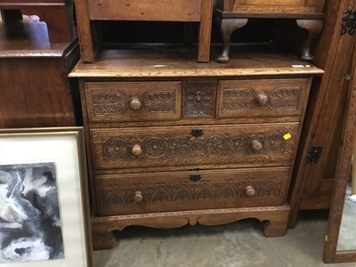 Lot 916 - Good quality 1950s Carolean revival  carved oak chest of five  drawers on bracket feet 86 cm wide, 77 cm high, 50cm deep