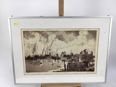 Lot 13 - Donald Harris, etching - The Flood Barrier Woolwich, signed in pencil and numbered 22/25, plate size 50cm x 30cm, framed 68.5cm x 49cm