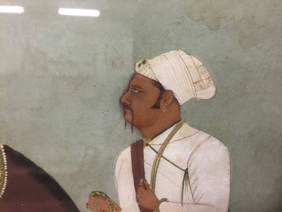 Lot 830 - Good 18th / 19th century Indian School gouache painting of a Rajput nobleman on horseback