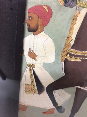 Lot 830 - Good 18th / 19th century Indian School gouache painting of a Rajput nobleman on horseback