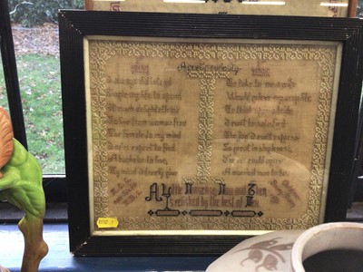Lot 41 - Two 19th century framed samplers, the first with alphabets and biblical verse, signed by Eliza Augusta Peepall 1861, the other with religious verse (2)