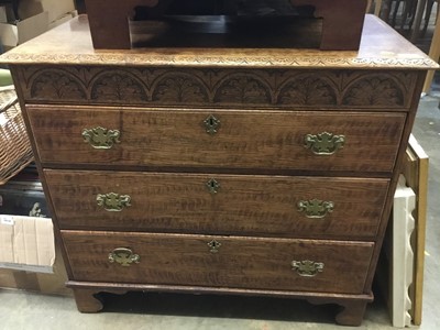 Lot 918 - Good quality 1950s Carolean revival carved oak chest of three long drawers on bracket feet 92 cm wide, 83 cm high, 47 cm deep