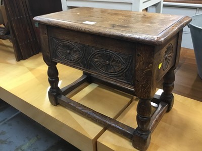 Lot 919 - 1950s carved oak coffin stool box with rising lid