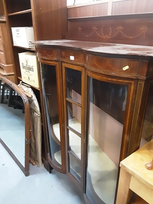 Lot 892 - Edwardian inlaid mahogany display cabinet with shelved interior enclosed by two bowed glazed doors, 107cm wide, 42cm deep, 150.5cm high