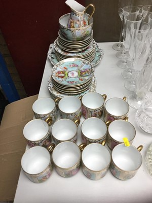 Lot 300 - Extensive Continental porcelain tea set with transfer printed figural decoration