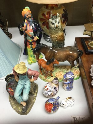 Lot 306 - Royal Doulton figure- Blue Beard HN2105, together with a Karl Ens Owl, Beswick Horse group, another Royal Doultom figures and four Royal Crown Derby paperweights (8)