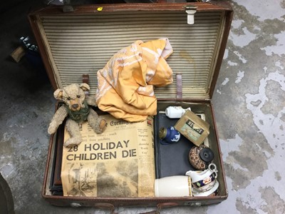 Lot 313 - Vintage suitcase containing pictures, ornaments, ceramics and sundries