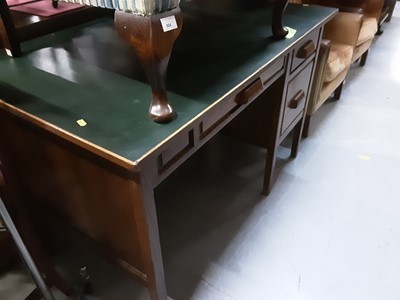 Lot 905 - 20th century oak desk with three drawers and block handles, 122cm wide, 76cm deep, 77.5cm high