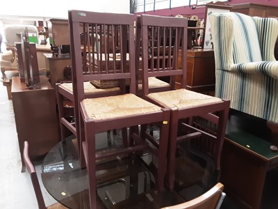 Lot 906 - Set of six stick back chairs with rush seats