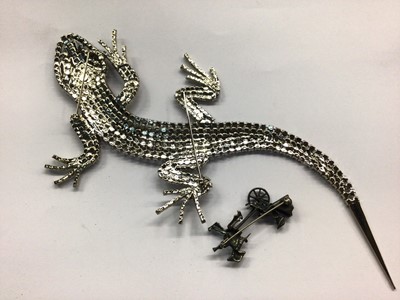 Lot 686 - 1980s Butler & Wilson paste set lizard brooch and silver Rickshaw brooch (2)