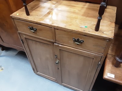 Lot 981 - Antique pine cupboard with two short drawers and shelf below enclosed by two panelled doors, 76cm wide, 45.5cm deep, 93cm high