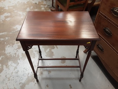 Lot 982 - Inlaid mahogany side table on turned legs joined by stretchers, 58cm wide, 40cm deep, 73.5cm high