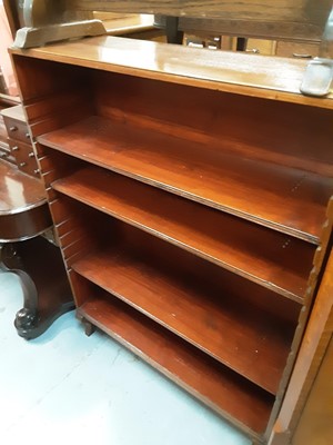 Lot 984 - Old mahogany open bookcase with adjustable shelves, 92cm wide, 28cm deep, 124cm high