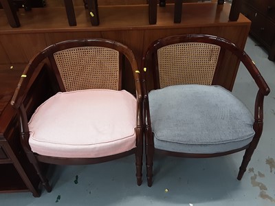 Lot 831 - Pair tub chairs with cane backs