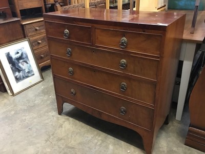 Lot 935 - George IV mahogany chest of two short and three long graduated drawers on bracket feet 96 cm wide, 98 cm high, 46.5 cm deep