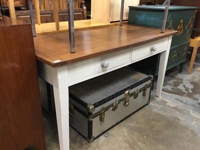 Lot 938 - Contemporary painted kitchen table with two side drawers on taper legs 154 cm wide, 69 cm deep, 80 cm high