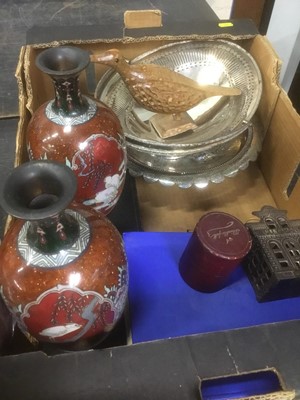 Lot 159 - Miscellaneous items including cloisonne vases, silver plate, sundries