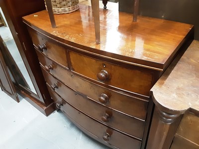 Lot 993 - Nineteenth century mahogany bowfront chest of two short and three long graduated drawers on splayed bracket feet, 100cm wide, 50cm deep, 102cm high